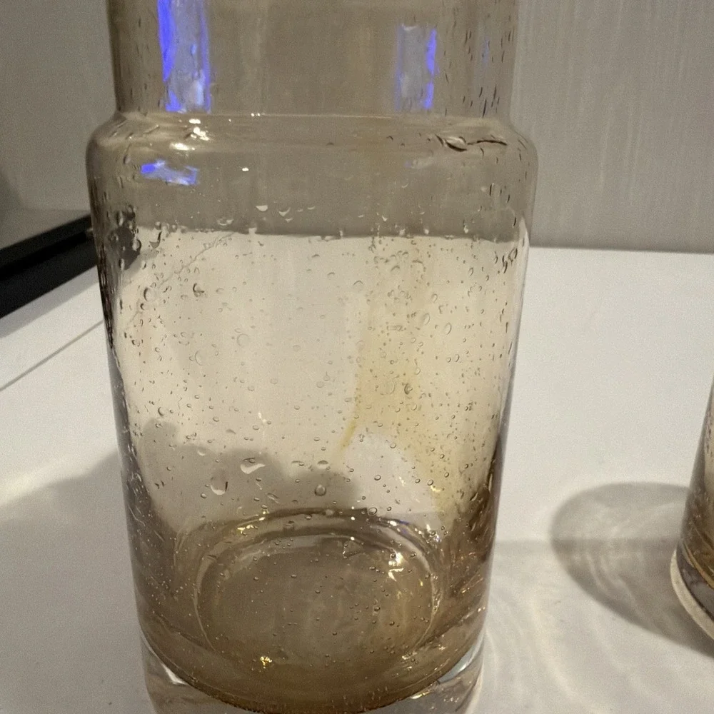 VTG MCM Amber Mouth‎ Blown Bubble Glass Decanter Tumbler Bedside Carafe 8.5